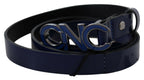 Costume National Blue Leather Logo Skinny Fashion  Belt - Maison Luxe