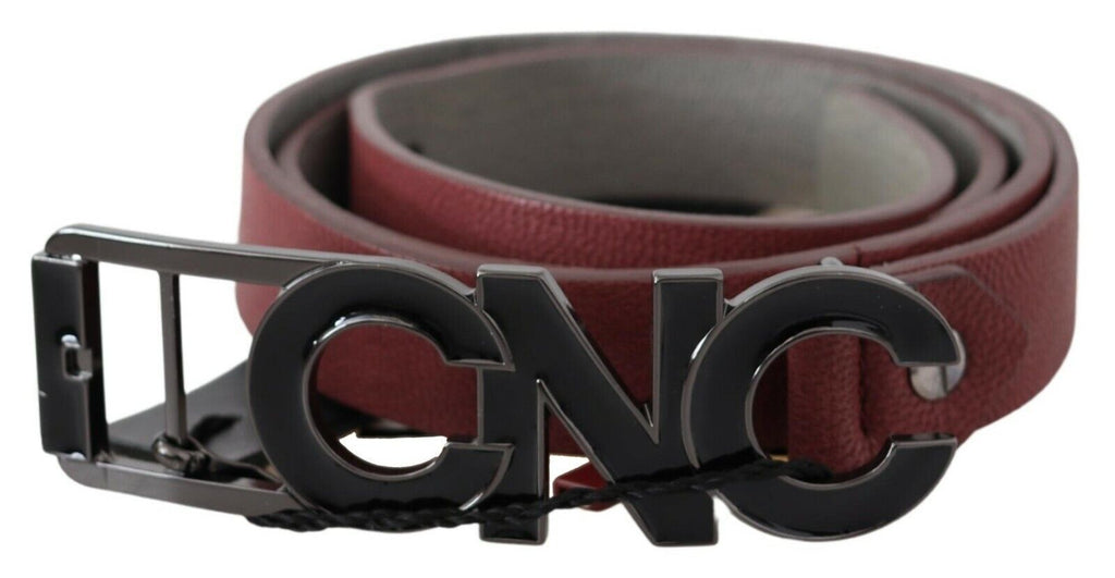 Costume National Maroon Skinny Leather Logo Fashion Belt - Maison Luxe