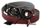 Costume National Maroon Skinny Leather Logo Fashion Belt - Maison Luxe