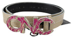 Costume National Beige Leather Pink Letter Logo Buckle Belt - Maison Luxe