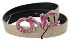 Costume National Beige Leather Pink Letter Logo Buckle Belt - Maison Luxe