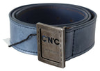 Costume National Blue Normal Leather Logo Buckle Belt - Maison Luxe