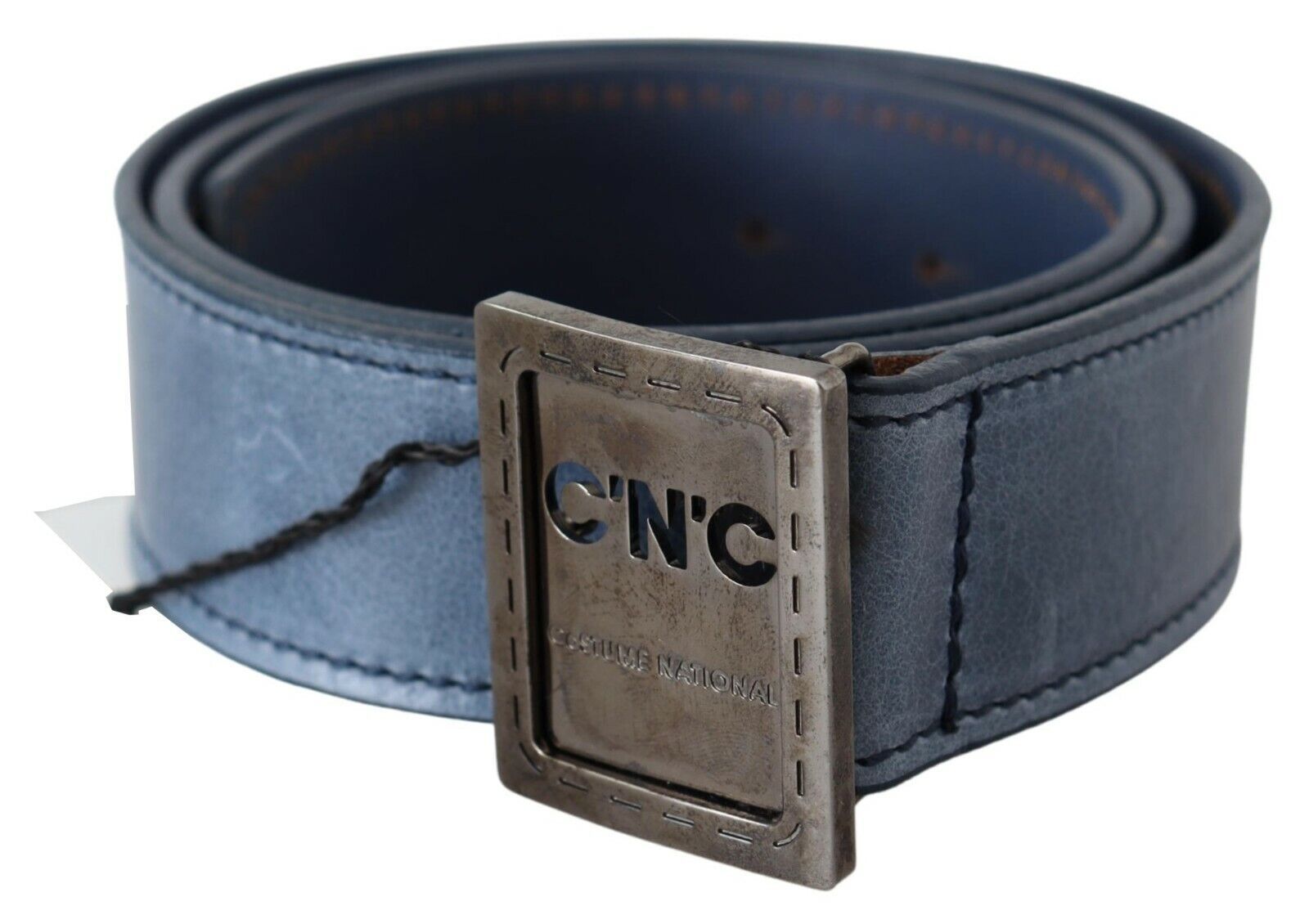 Costume National Blue Normal Leather Logo Buckle Belt - Maison Luxe