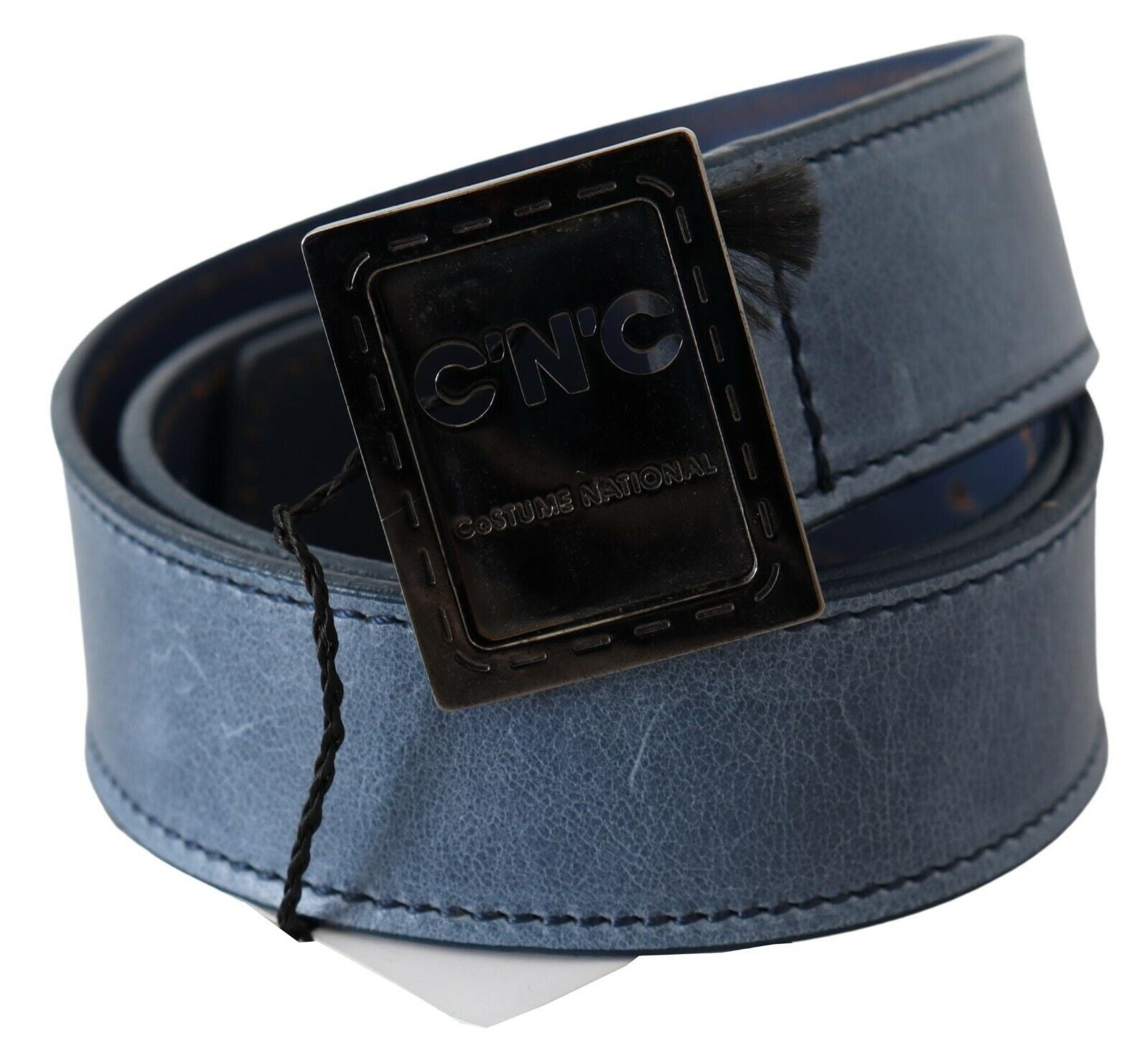 Costume National Blue Normal Leather Logo Buckle Belt - Maison Luxe