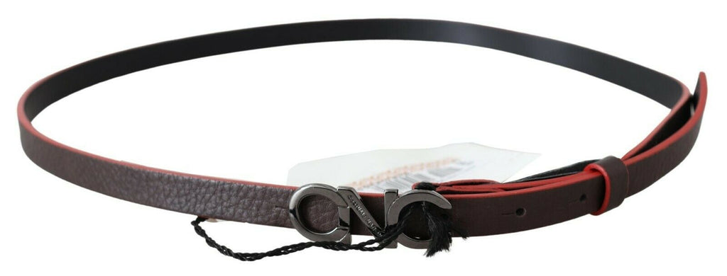 Costume National Black Maroon Skinny Leather Buckle Waist Belt - Maison Luxe