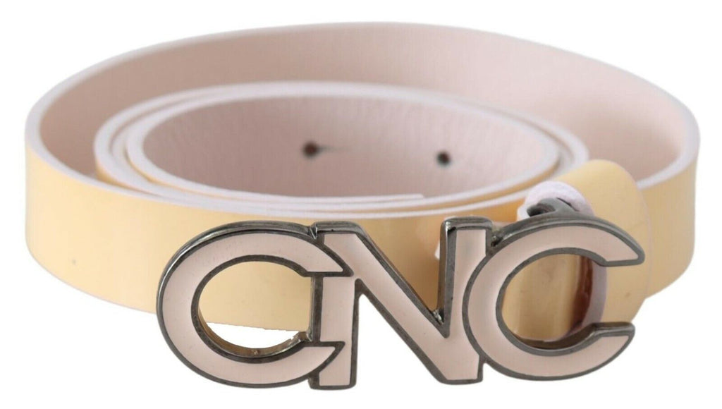 Costume National Beige Leather Pink Letter Logo Belt - Maison Luxe