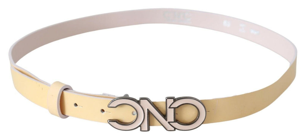 Costume National Beige Leather Pink Letter Logo Belt - Maison Luxe