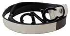 Costume National White Black Leather Letter Logo Buckle Belt - Maison Luxe