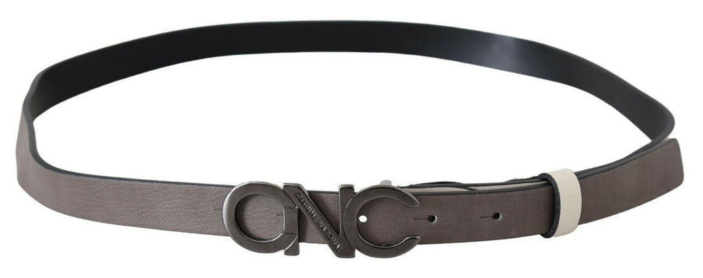 Costume National White Black Leather Letter Logo Buckle Belt - Maison Luxe