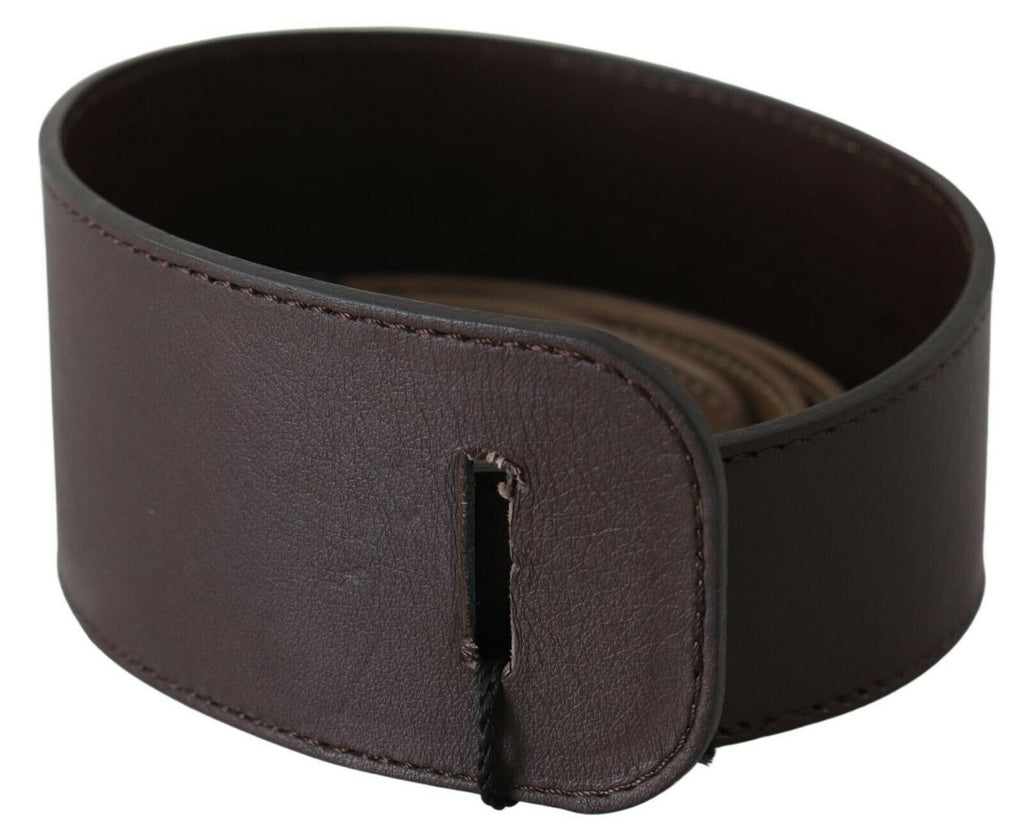 GF Ferre Brown Genuine Leather Logo Wide Waist Belt - Maison Luxe