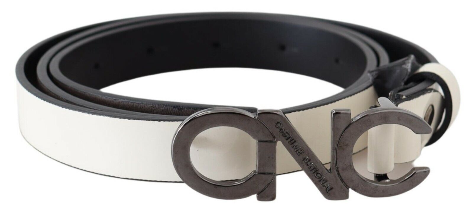 Costume National Belt Mettalic Gray Leather Logo Belt - Maison Luxe