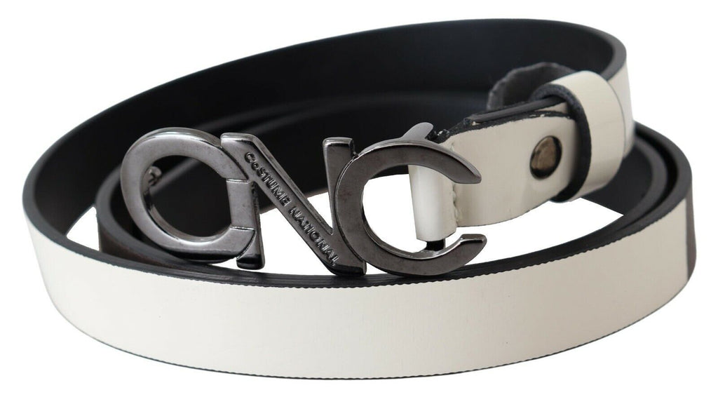 Costume National Belt Mettalic Gray Leather Logo Belt - Maison Luxe