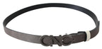 Costume National Belt Mettalic Gray Leather Logo Belt - Maison Luxe