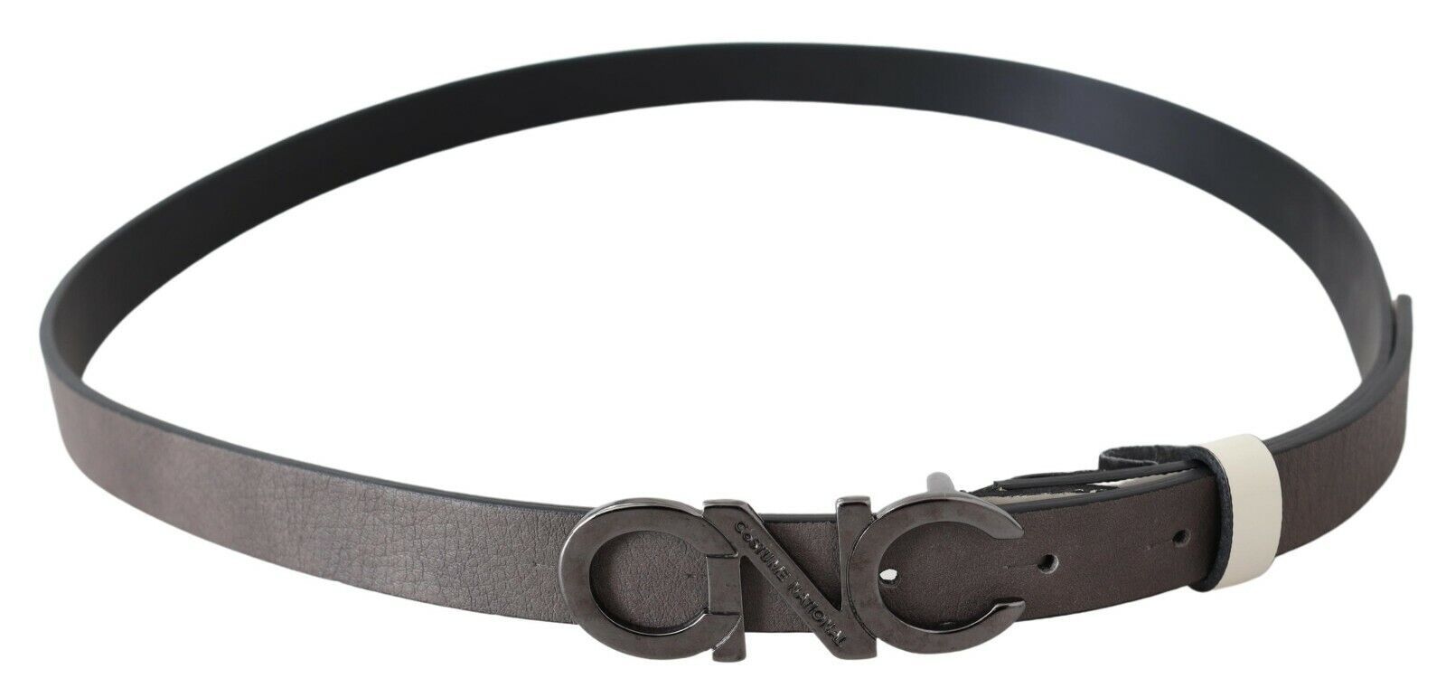 Costume National Belt Mettalic Gray Leather Logo Belt - Maison Luxe