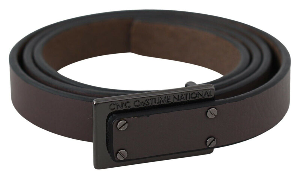 Costume National Brown Leather Tactical Logo Screw Buckle Belt - Maison Luxe