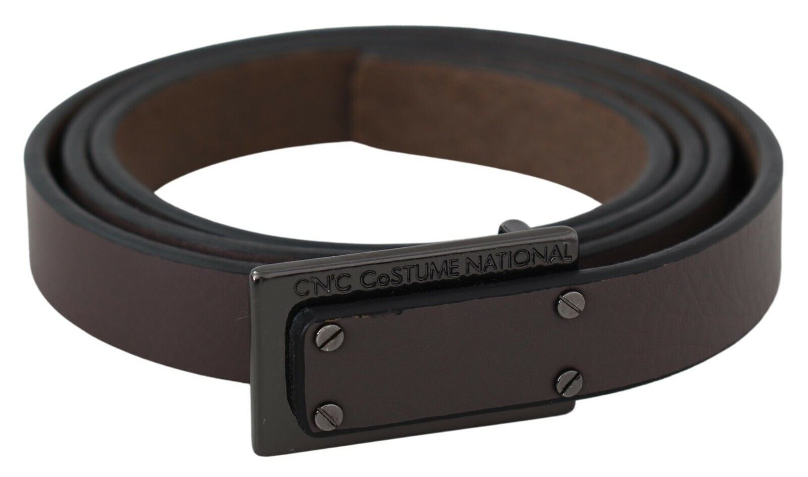 Costume National Brown Leather Tactical Logo Screw Buckle Belt - Maison Luxe