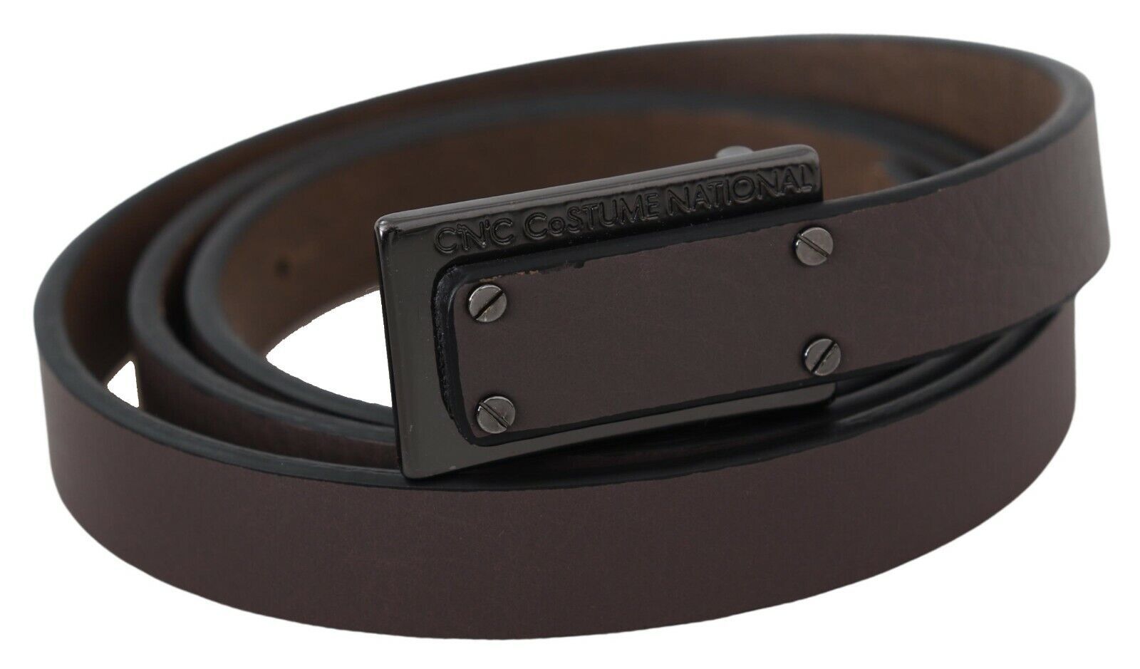 Costume National Brown Leather Tactical Logo Screw Buckle Belt - Maison Luxe