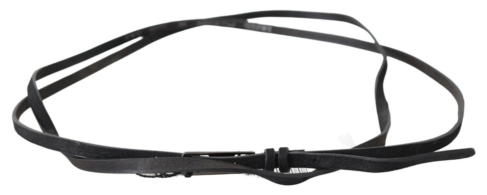 Costume National Black Leather Skinny Logo Buckle Belt - Maison Luxe