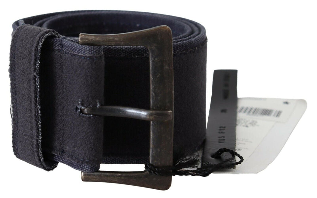 Ermanno Scervino Black Navy Blue Wide Square Rustic Buckle Belt - Maison Luxe