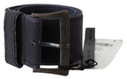 Ermanno Scervino Black Navy Blue Wide Square Rustic Buckle Belt - Maison Luxe