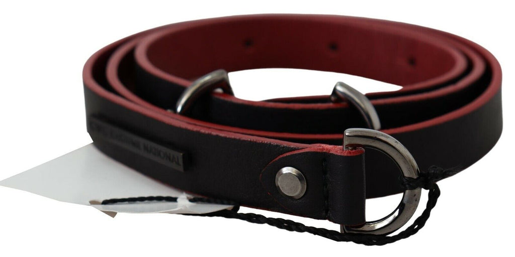 Costume National Black Red Skinny Leather Logo Belt - Maison Luxe