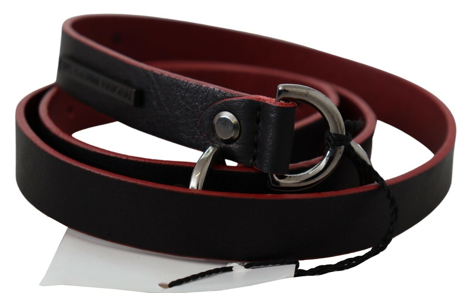 Costume National Black Red Skinny Leather Logo Belt - Maison Luxe