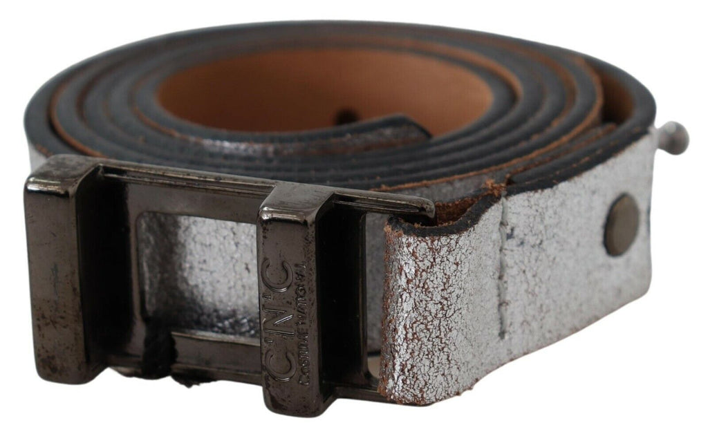 Costume National Brown Metallic Silver Leather Belt - Maison Luxe