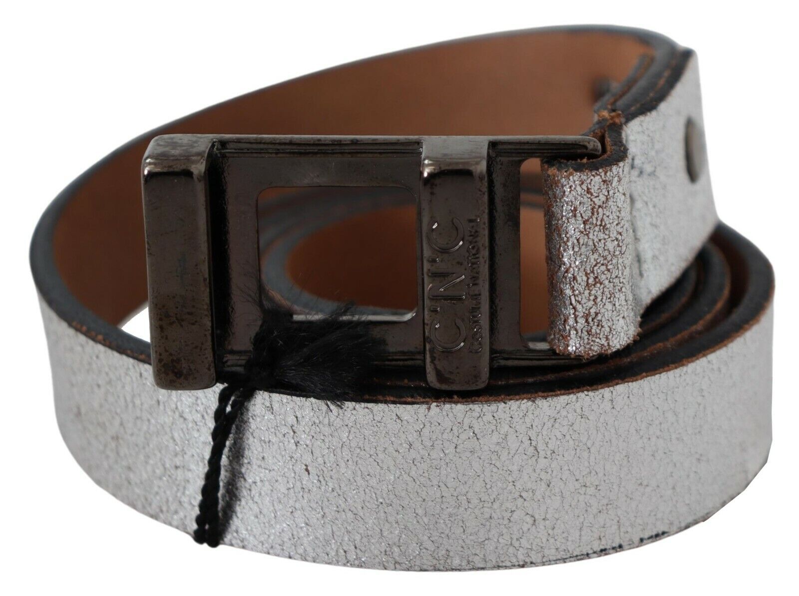 Costume National Brown Metallic Silver Leather Belt - Maison Luxe