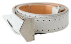 GF Ferre White Leather Hexagon Logo Buckle Waist Belt - Maison Luxe