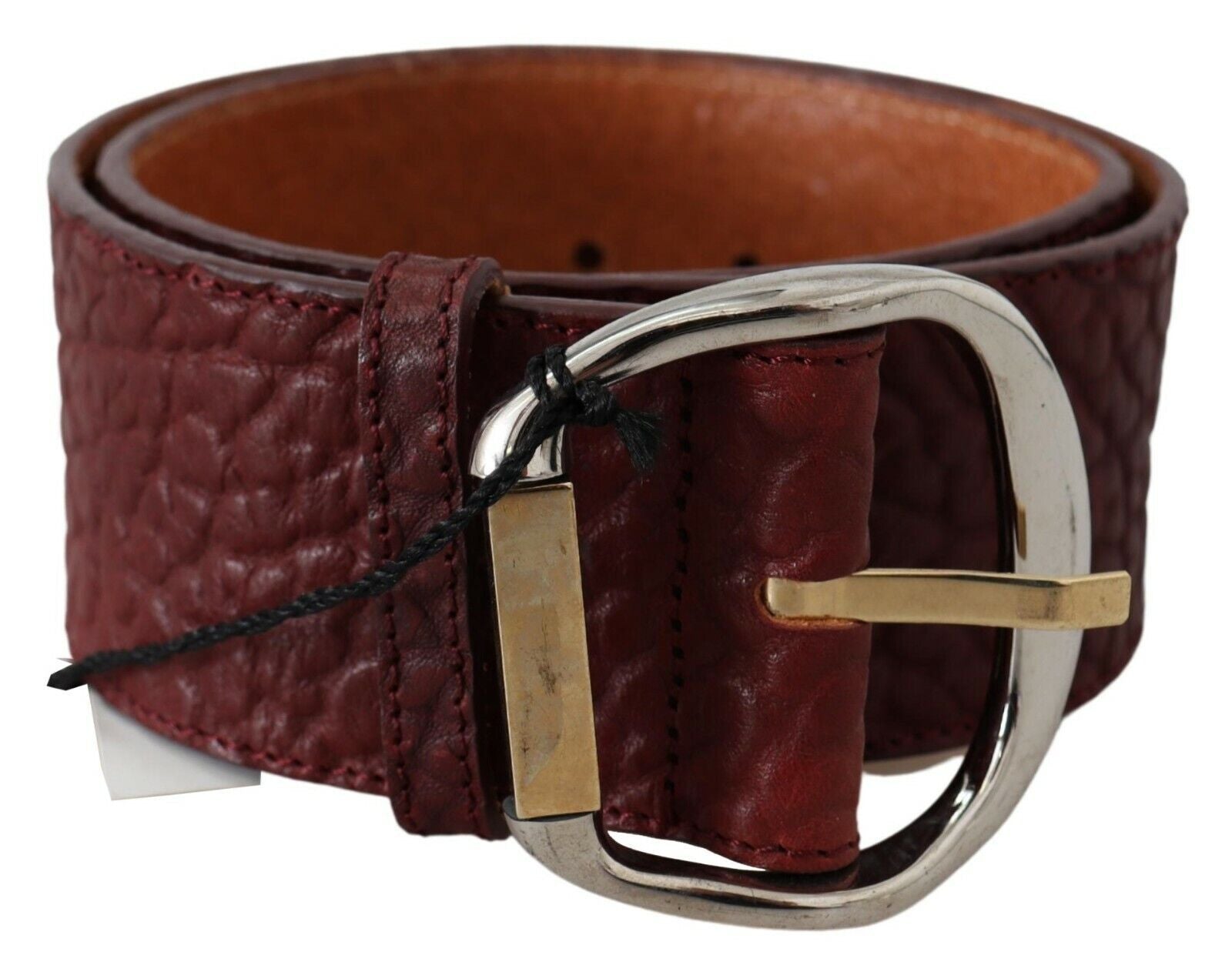 GF Ferre Bordeaux Wide Leather Waist Gold Silver Belt - Maison Luxe