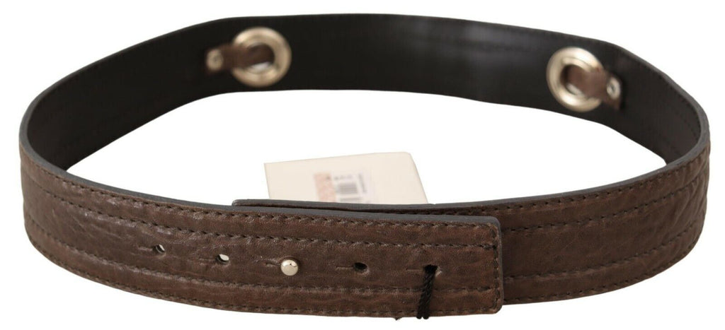 Costume National Brown Leather Silver Fastening Belt - Maison Luxe