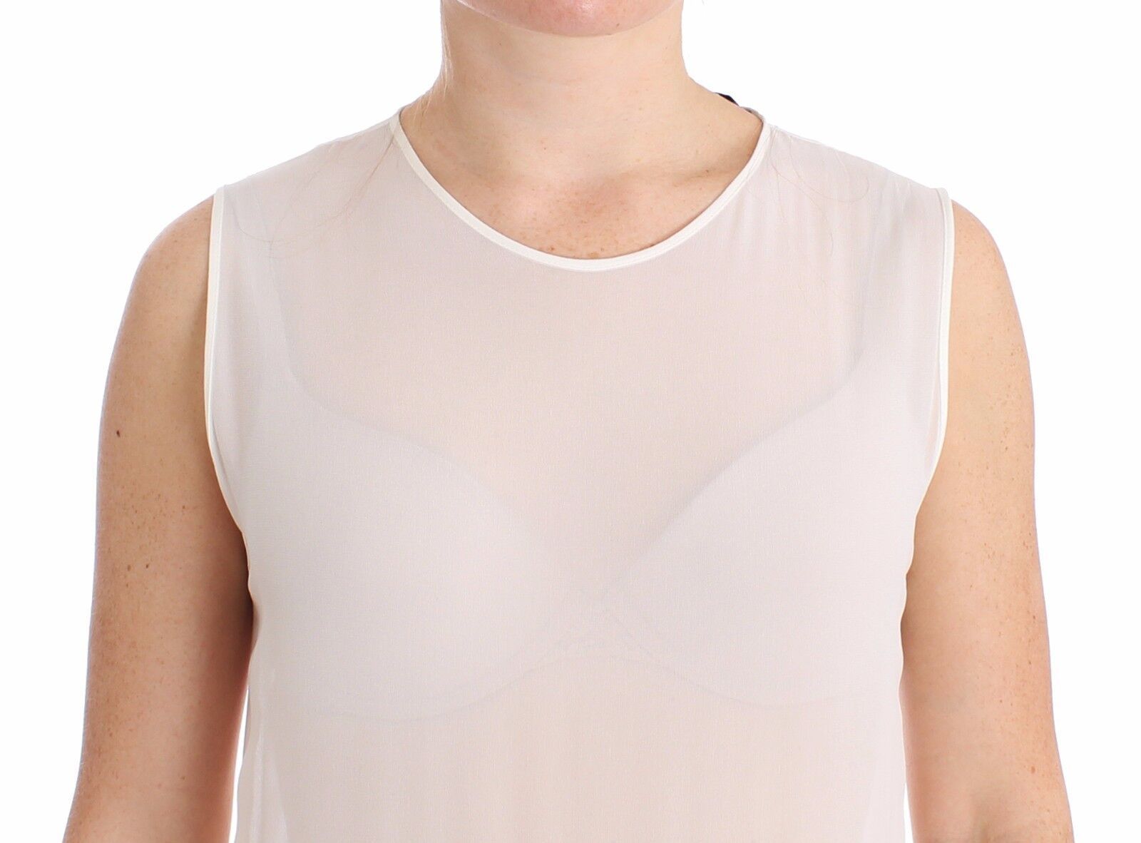 Koonhor White Pleated Bottom Tank Sheath Transparent Dress
