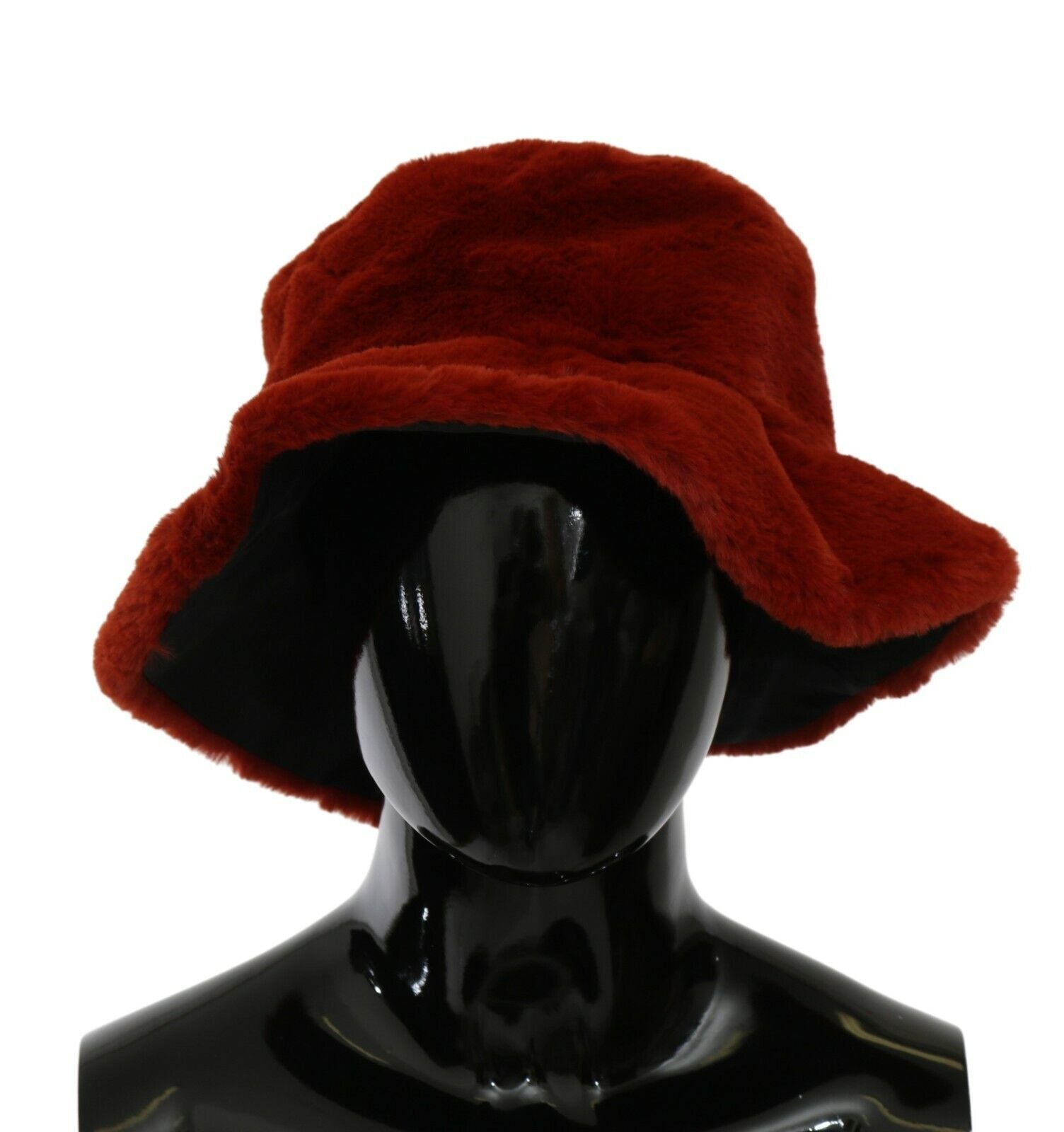 Dolce & Gabbana Red Bordeaux Fur Wide Brim Bucket  Hat - Maison Luxe