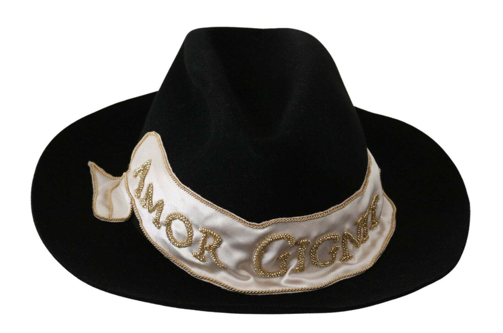 Dolce & Gabbana Black Lapin Amor Gignit Wide Brim Panama Hat - Maison Luxe