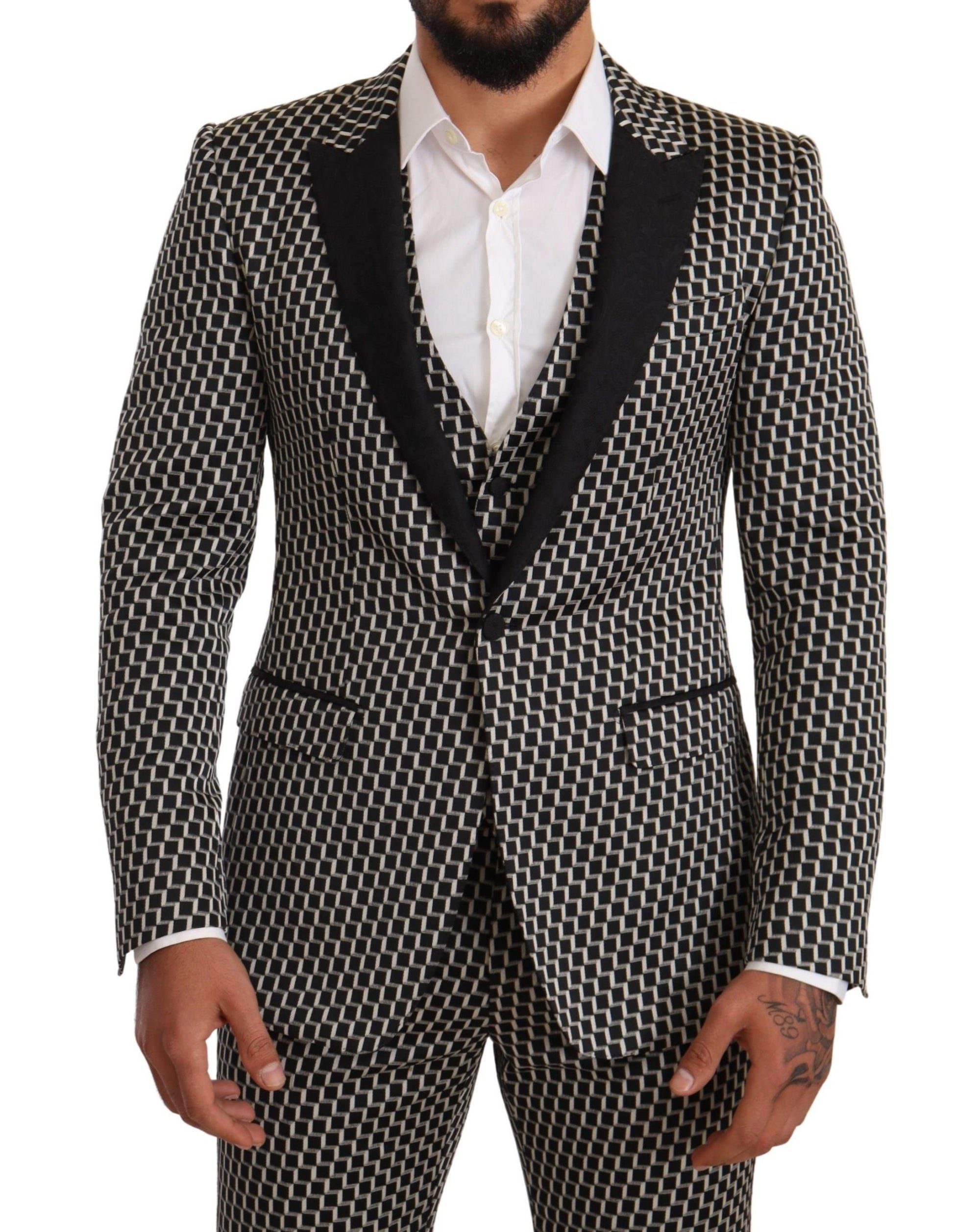 Dolce & Gabbana Black White Check 3 Piece Set MARTINI Suit