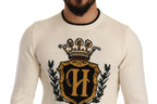 Dolce & Gabbana White Heraldic Cashmere Pullover Sweater