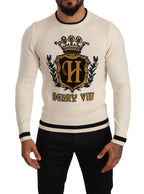 Dolce & Gabbana White Heraldic Cashmere Pullover Sweater