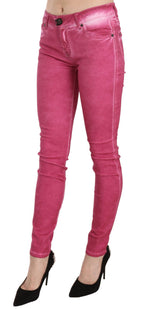 PLEIN SUD Pink Velvet Mid Waist Skinny Trouser Pants