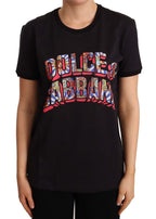 Dolce & Gabbana Black Cotton Large Print Top Crewneck T-shirt