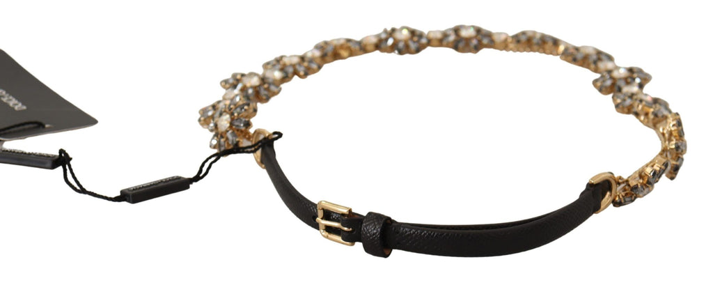 Dolce & Gabbana Black Daisy Crystal Dauphine Texture Belt - Maison Luxe