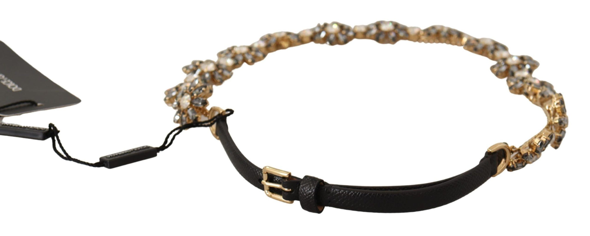Dolce & Gabbana Black Daisy Crystal Dauphine Texture Belt - Maison Luxe