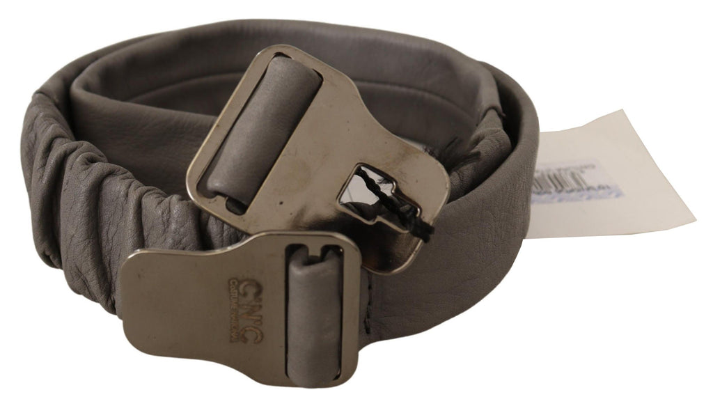 Costume National Gray Leather Silver Buckle Waist Belt - Maison Luxe
