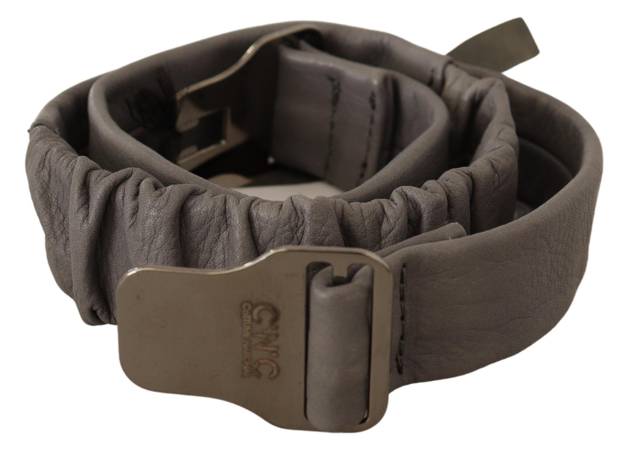 Costume National Gray Leather Silver Buckle Waist Belt - Maison Luxe