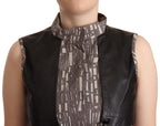 Comeforbreakfast Brown Black Vest Leather Sleeveless Top Blouse