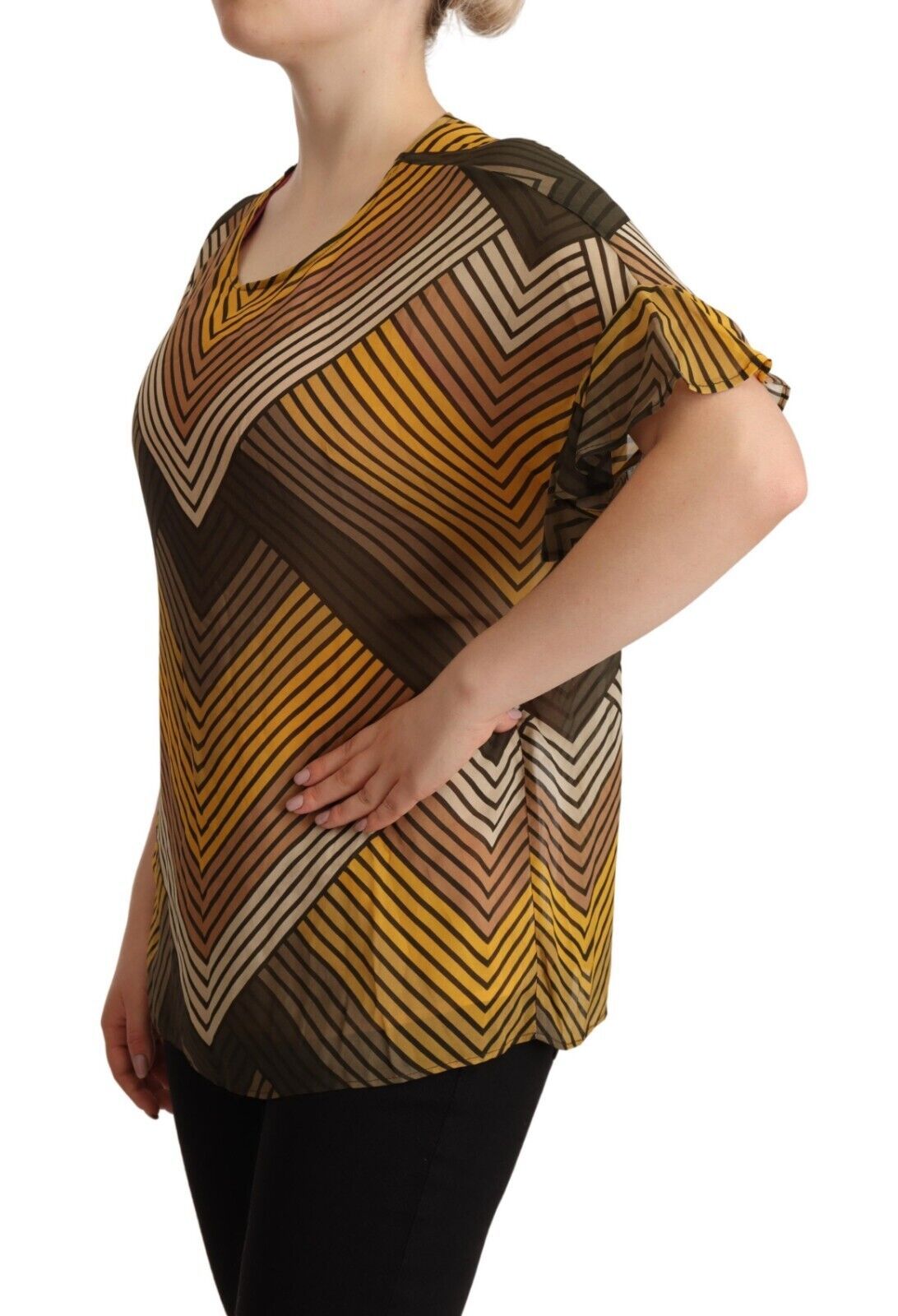 Twinset Multicolor Stripes Short Sleeves Round Neck Top Blouse