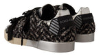 Dolce & Gabbana Silver Leather Brown Cotton Wool Sneakers Shoes