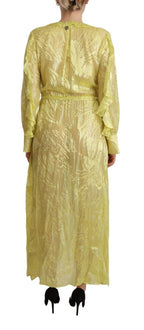 Patrizia Pepe Yellow Silk Long Sleeves Plunging Maxi Dress