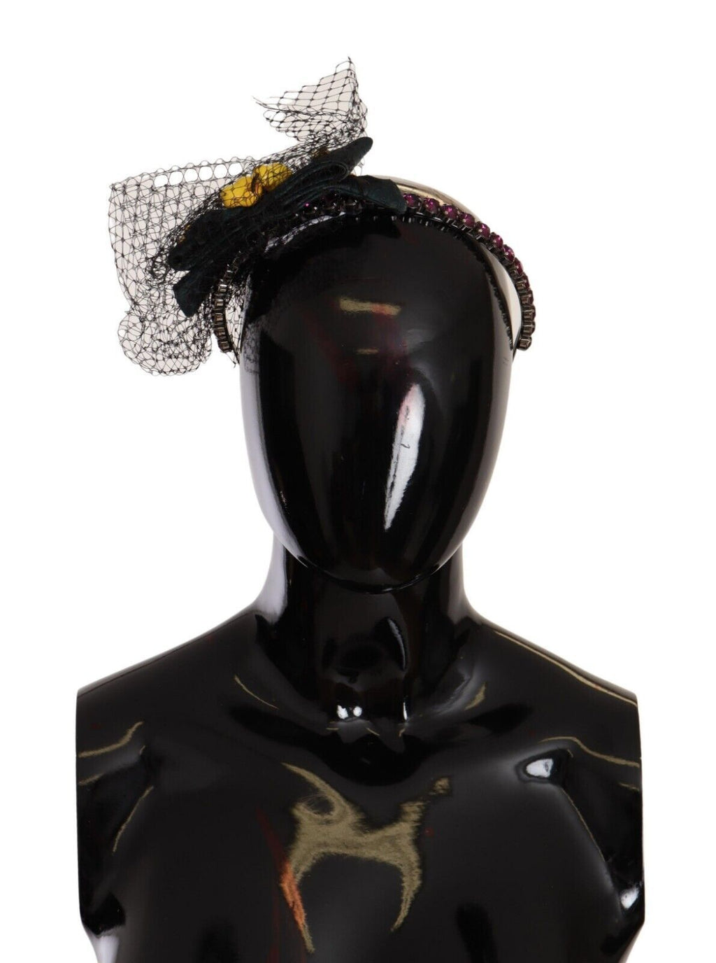 Dolce & Gabbana Silver Tiara Crystals Fruits Black Mesh Diadem Headband - Maison Luxe