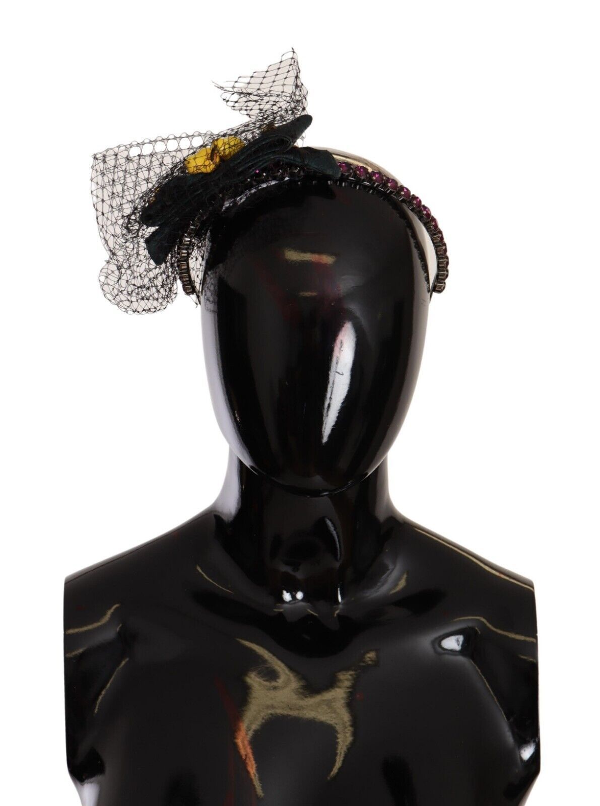 Dolce & Gabbana Silver Tiara Crystals Fruits Black Mesh Diadem Headband - Maison Luxe
