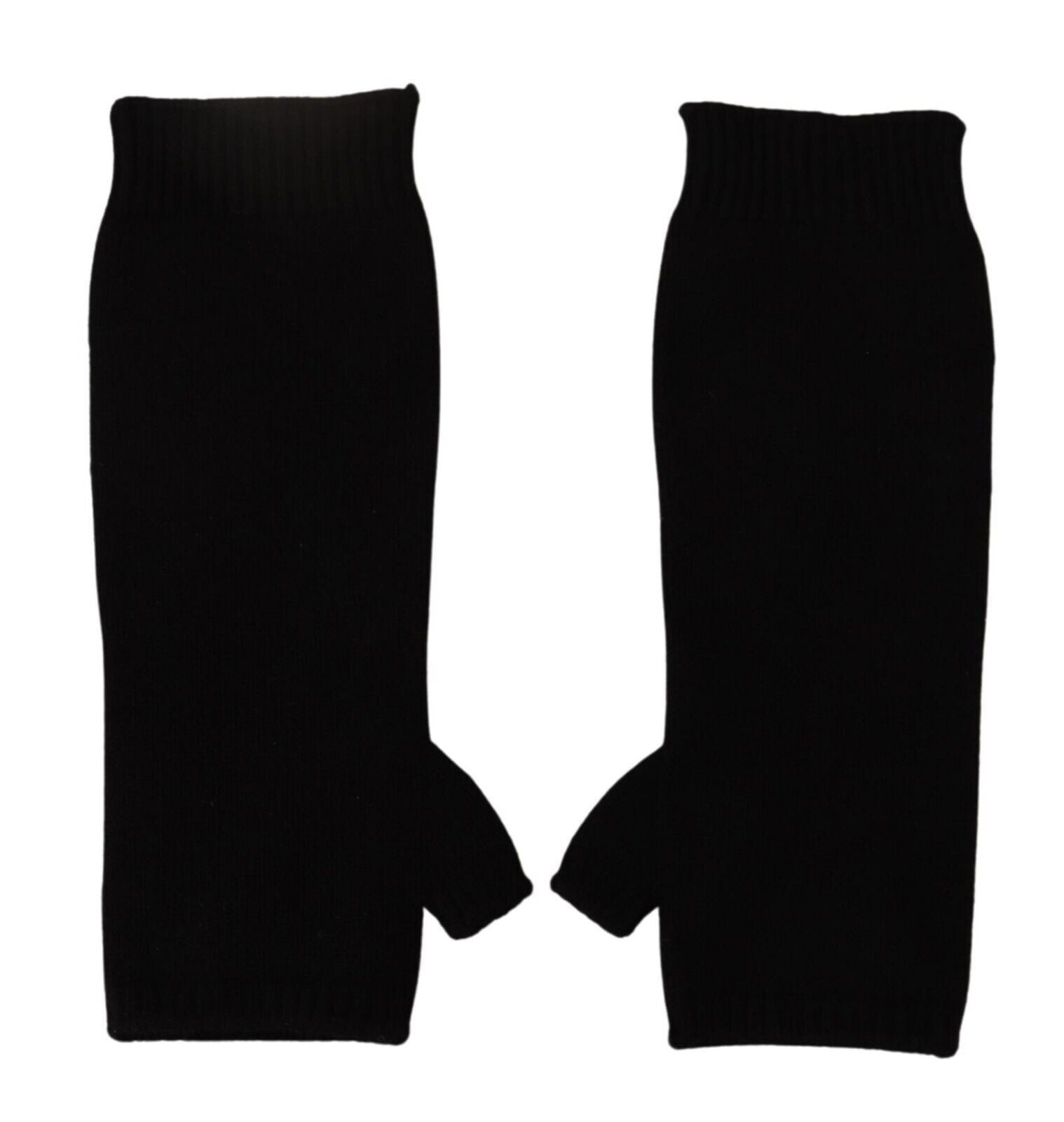Dolce & Gabbana Black Knitted Fingerless Elbow Length Gloves - Maison Luxe